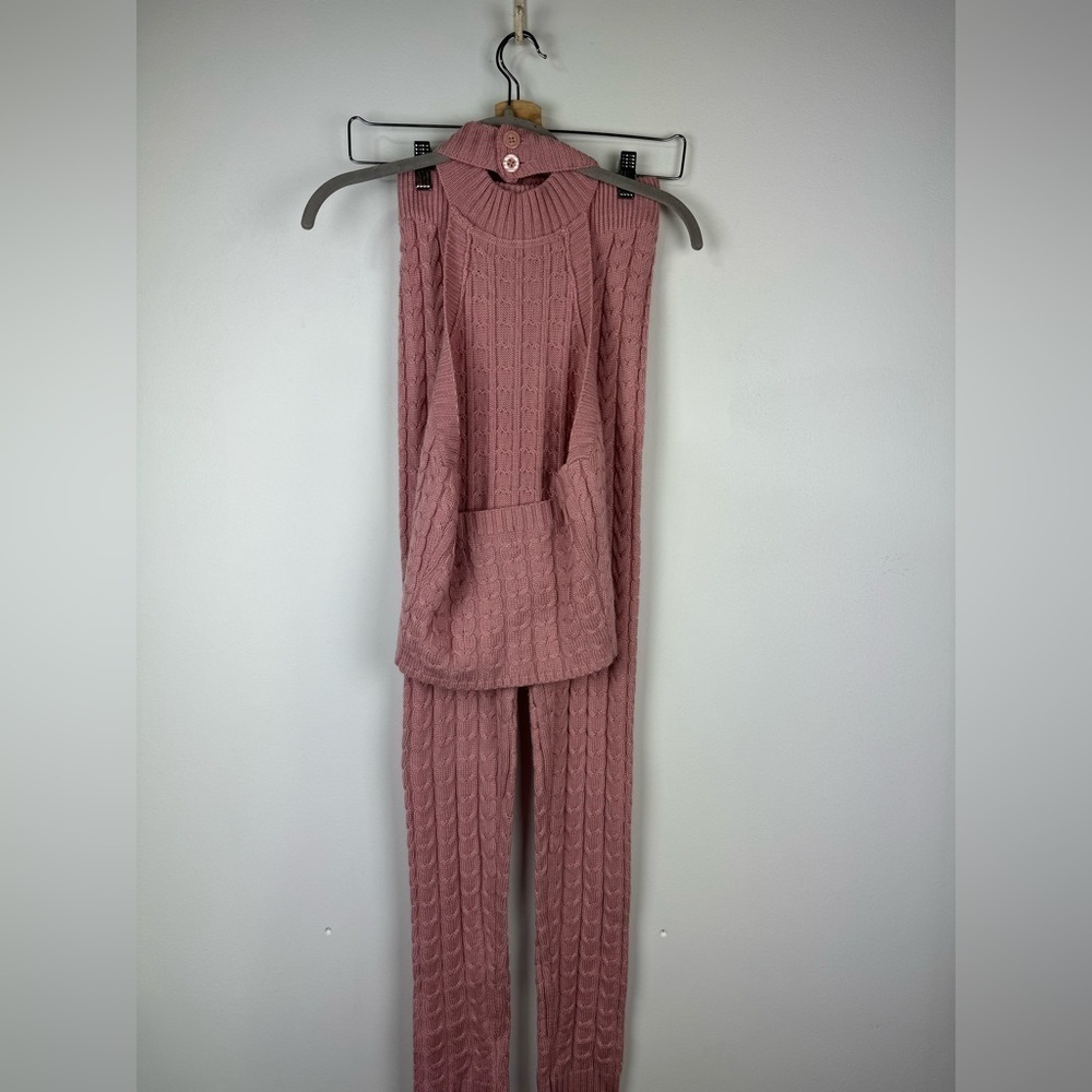 Black Label By C’EST Toi Pink Cable Knit Legging and Halter Top Set, Size Small - Picture 2 of 16